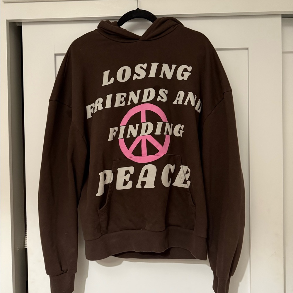 Brown Hoodie with Peace Sign Graphic